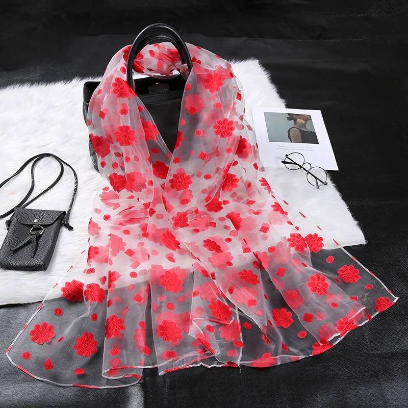 Женский легкий Шелковый шарф прозрачный из органзы длинный шелковый шарф-хиджаб