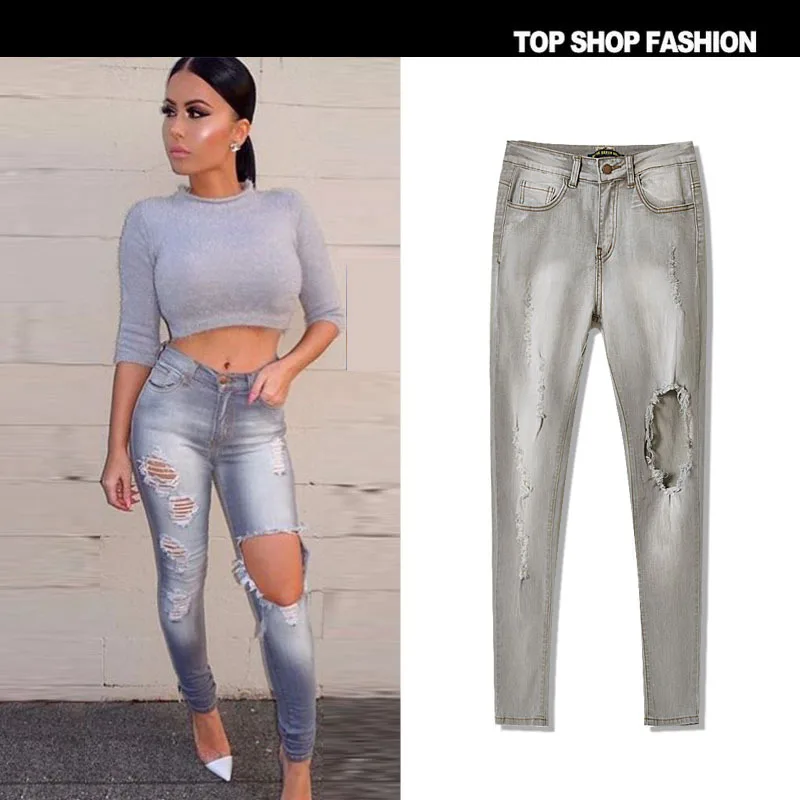 Suvance весенние модные рваные Высокая талия эластичный хлопок зауженные джинсы