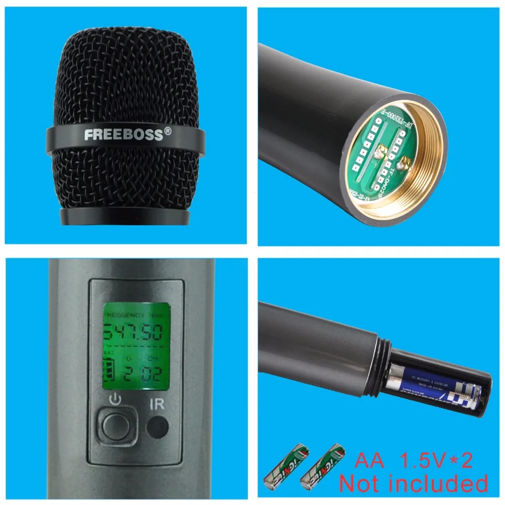 FREEBOSS AR650 UHF Беспроводная микрофонная система двухканальный ИК частотный микрофон