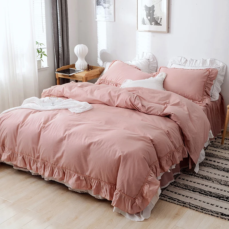 4 шт принцесса стиль Чистый хлопок кровать пододеяльник юбка наволочка сплошной