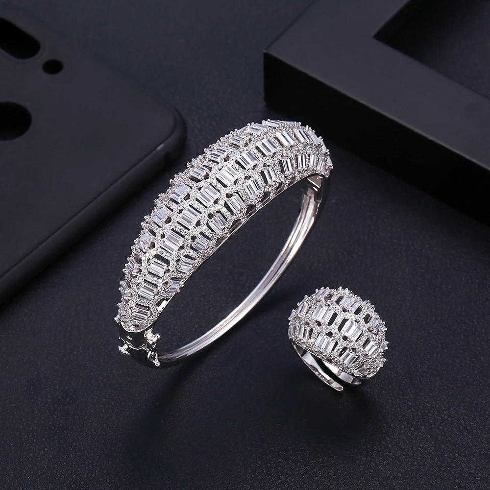 Jankelly Роскошный цветок браслет браслеты из колец наборы Дубай Серебряный