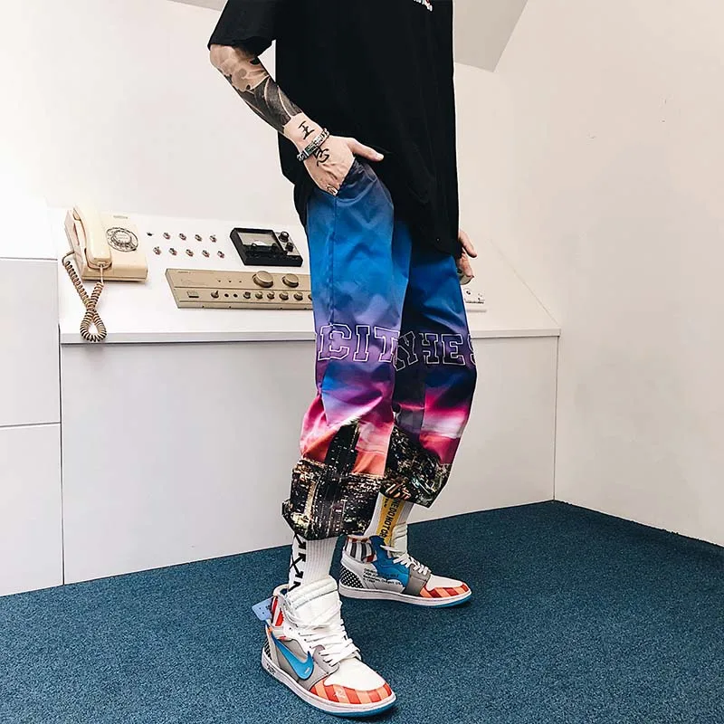 Весна 2019 Новое поступление городской пейзаж 3d принт модные джоггеры Harajuku уличная