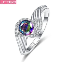 jrose silver color wedding rings for women round zircon wing shape jewelry bague bijoux femme engagement bands accessories