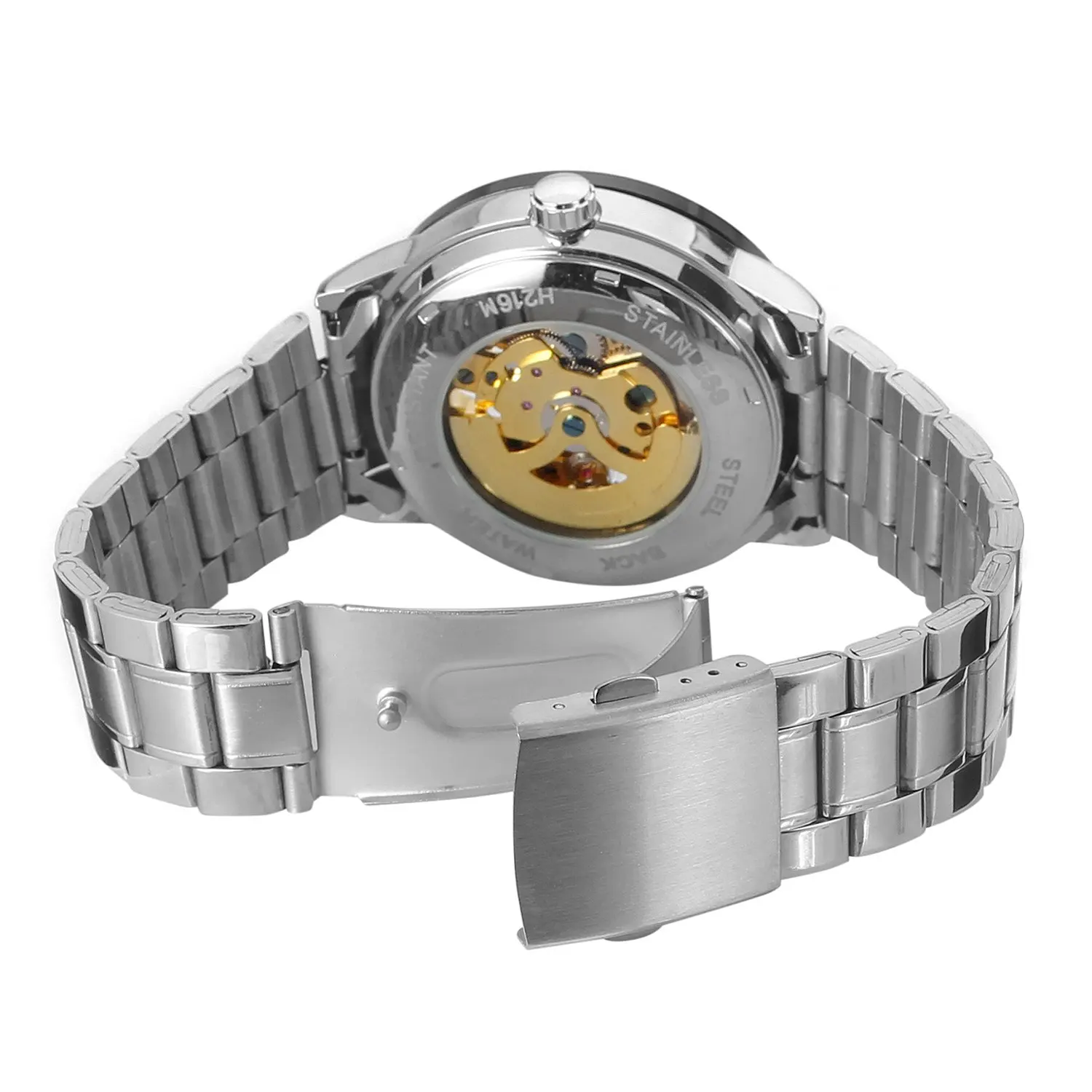 Famous Winner Luxury Vintage Steel Stainless Clock Black Dial Silver Men Mechanical Skeleton Watch Military Automatic Wristwatch | Наручные