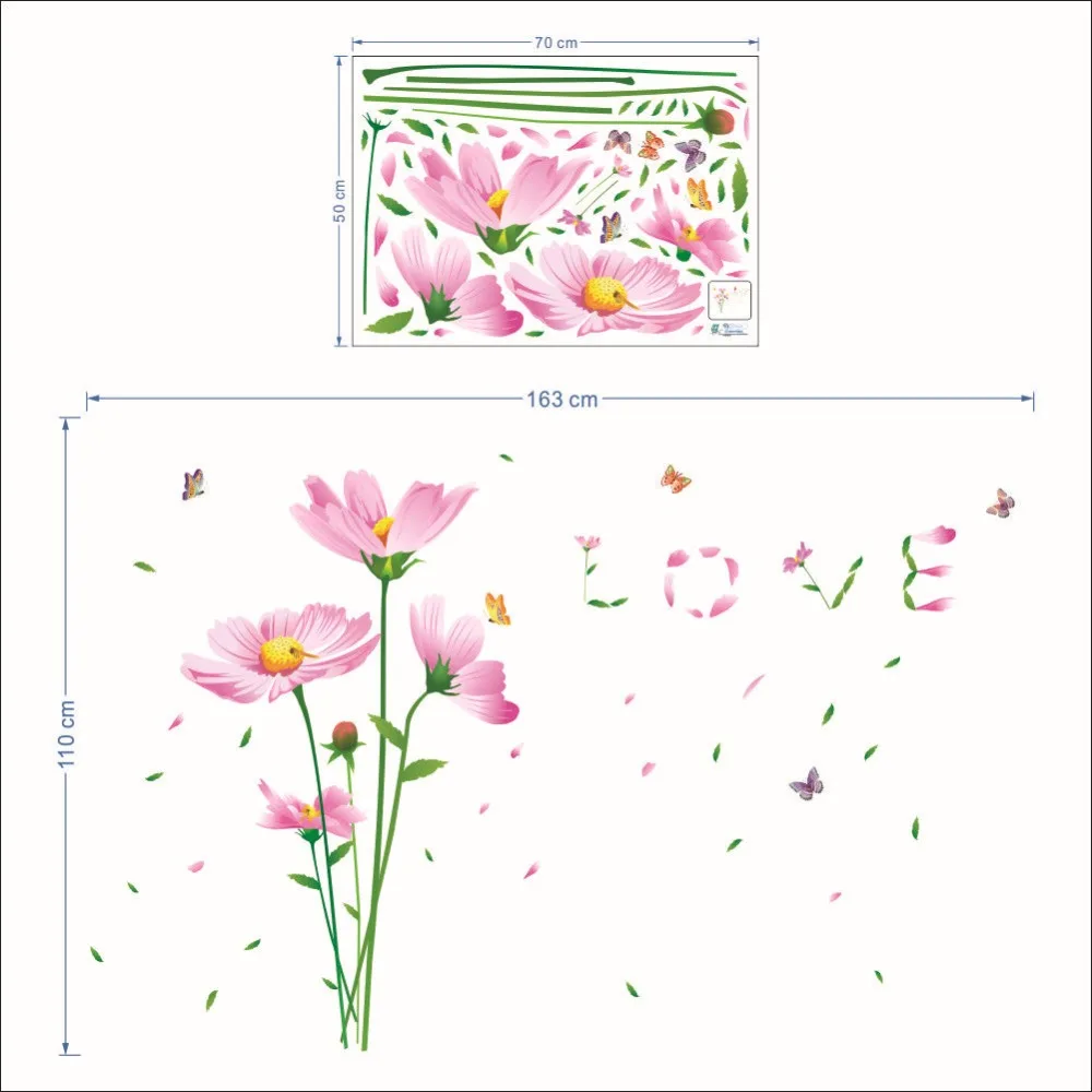 % beautiful daisy flowers butterfly wall decals home decor stickers wedding party living bedroom mural art 3d post wallpaper | Дом и сад