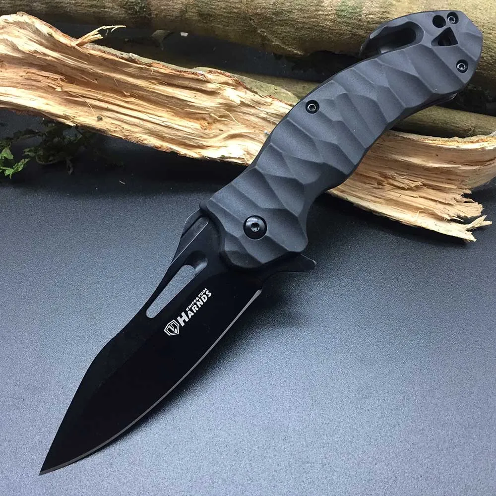 Black Harnds CK6115 складной нож 8Cr14MoV лезвие нейлон стекловолокно ручка канавок для выживания бушкрафт многофункциональный нож - Цвет: Black