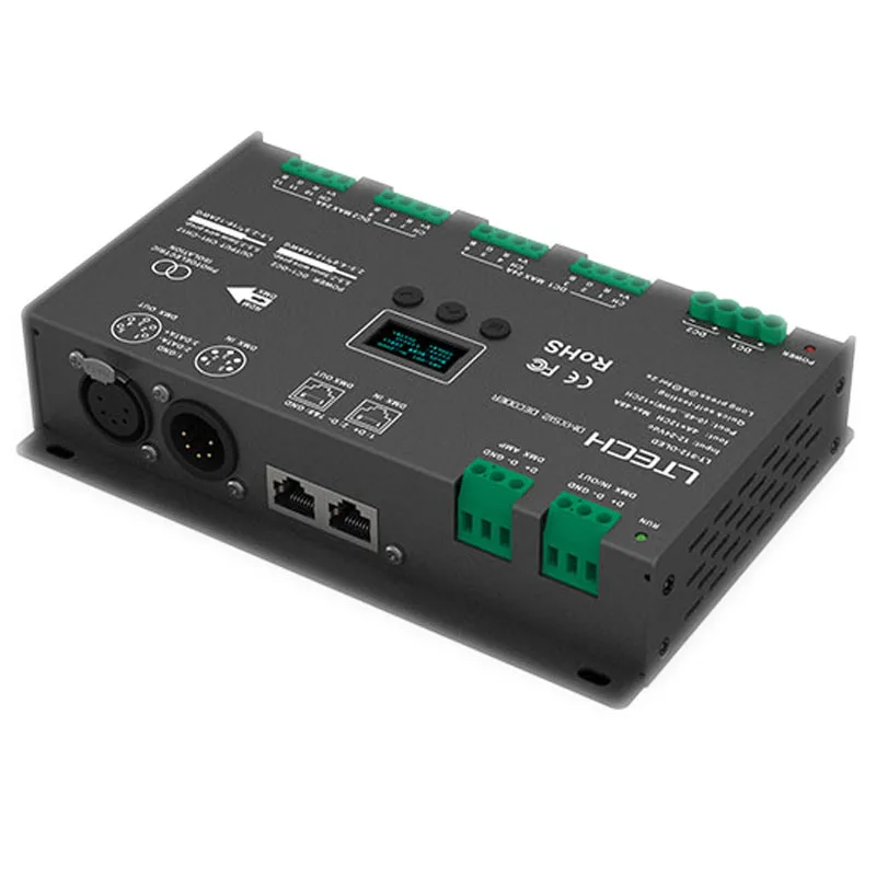 LT-912-O светодиодный DMX512 Декодер контроллер; DC12-24V вход; 4A* 12CH 12 канальный выход RGB/RGBW светодиодный контроллер полосы XLR-3/RJ45