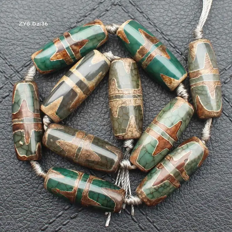 ZYG-Dzi36 10 шт, 8-10 мм x 27-30 мм, тибетские бусины дзи Агаты овальные, большое разнообразие узоров, бисер для изготовления ювелирных изделий - Цвет: ZYG-Dzi36