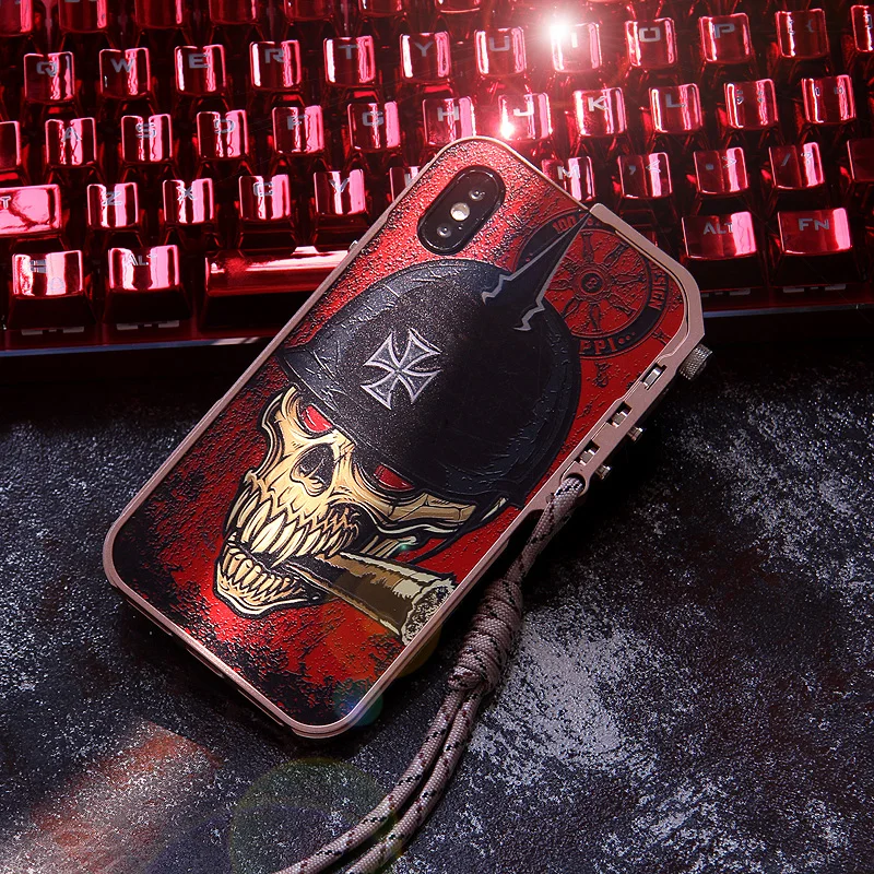 KANENG Red Skeleton 3D Widescreen Shield Metal Aluminum Colorful Shockproof Mobile Phone Bag For Apple iPhone X 5.8&quot Case Cover |