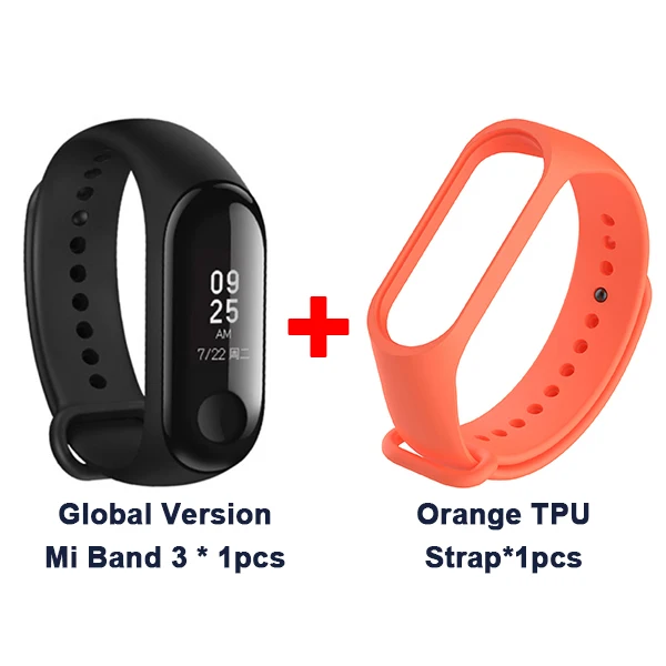 Add Orange TPU Strap Мировой Xiaomi mi, 3 полосы, умный браслет, браслет, 0,78 дюймов, OLED, мгновенное сообщение, идентификатор звонящего, mi Band 3, фитнес-трекер - Цвет: Add Orange TPU Strap