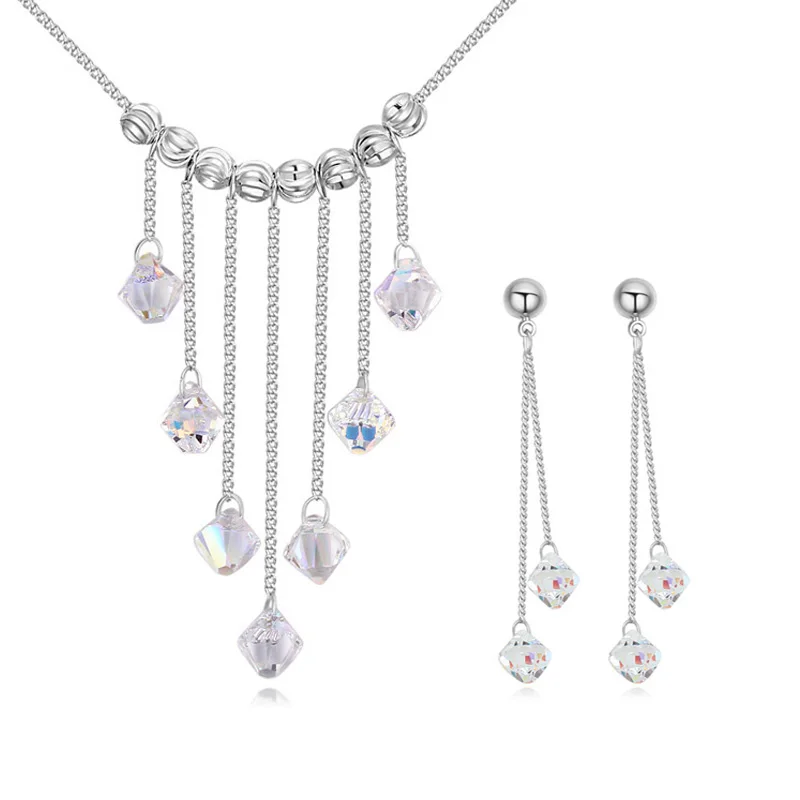 Свадебный ювелирный комплект из колье и серёг с кристаллами Сваровски|earring jewelry