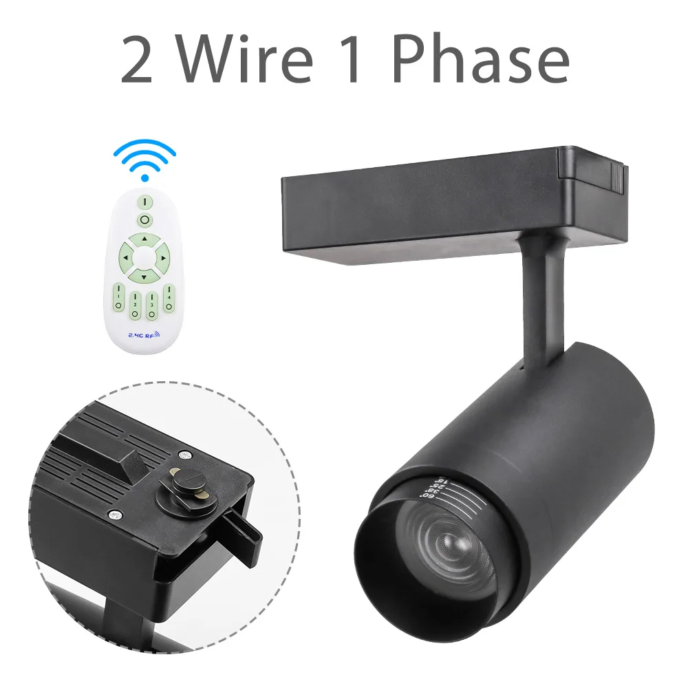 Black 2 wire 1 phase Цветной сменный зум 20 Вт Трековый светильник 2,4 г RF яркость CCT Диммируемый светодиодный Трековый светильник s магазин одежды светильник ing system - Испускаемый цвет: Black 2 wire 1 phase