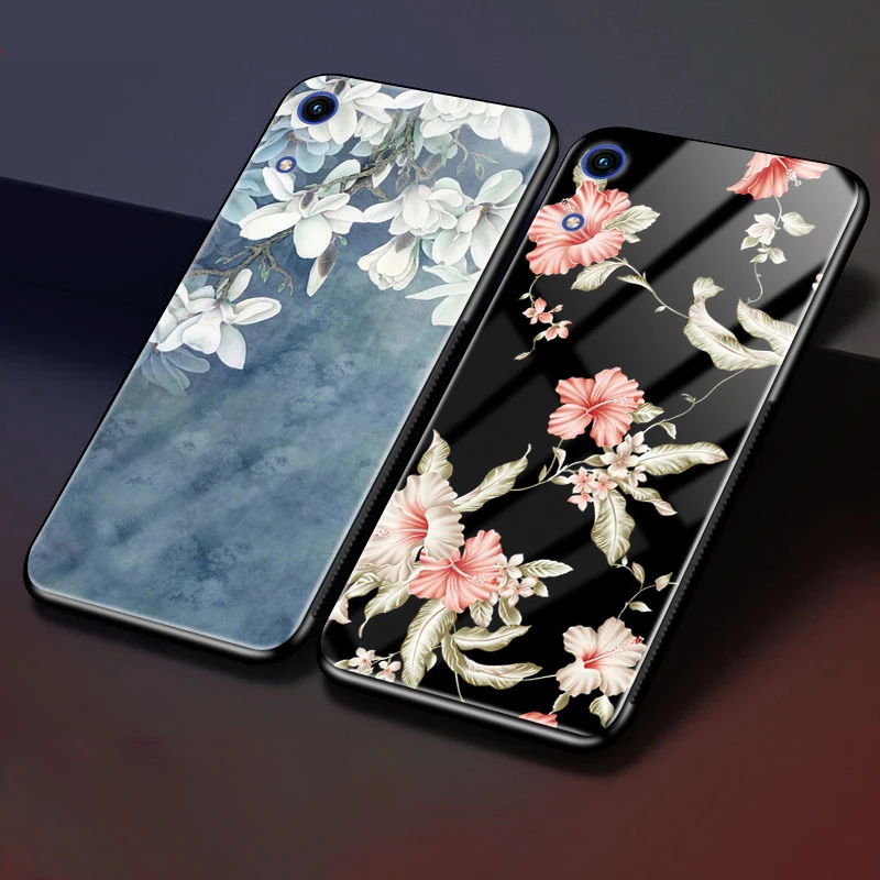 Чехол для Huawei Honor 8A задняя крышка из закаленного стекла телефона черный бампер