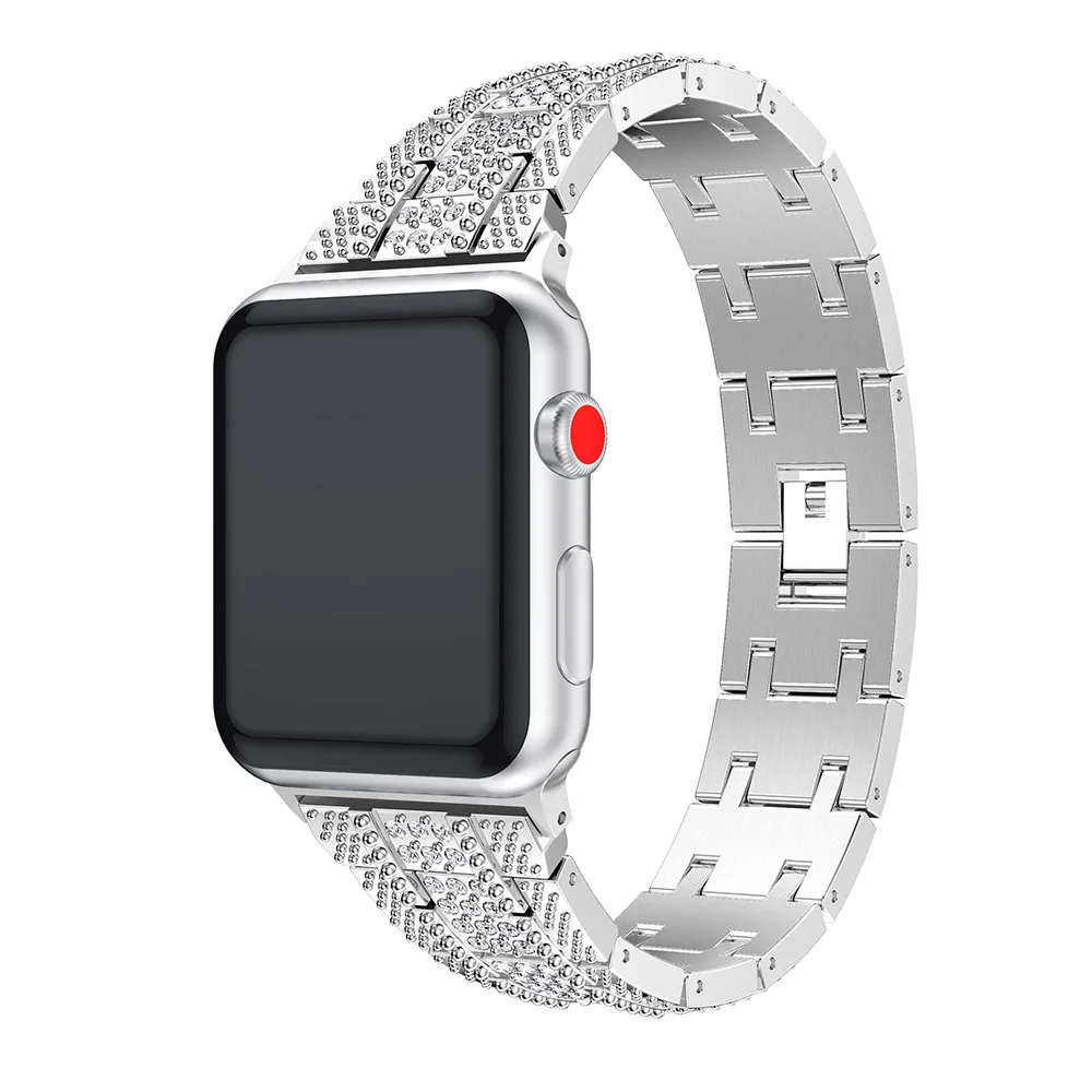 Нержавеющая сталь ремешок для Apple Watch 4 42/44 мм металлический браслет горный хрусталь Смарт-часы ремешок для iWatch серии 1 2 3 38/42 мм