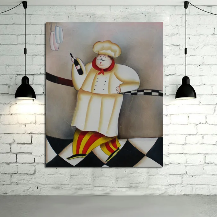 

Free Shipping Decorative 100% Handmade Art Skillful and Abstract Cook with Wine Oil Paintings Canvas Wall Picture for Home Decor