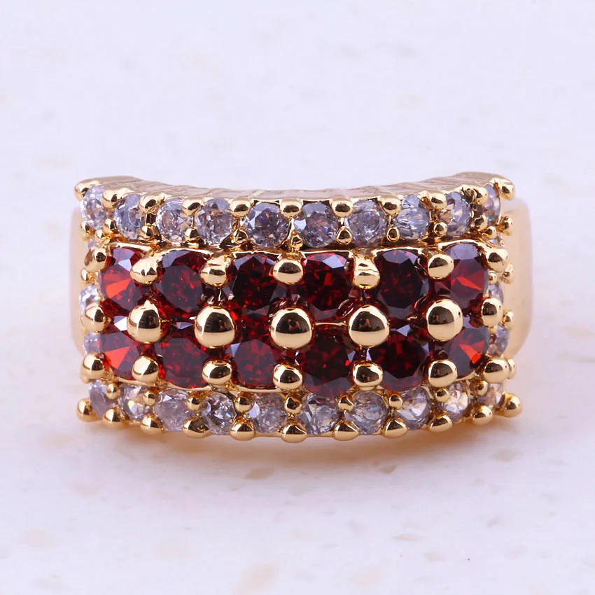 Галлант Красный Кристалл & белый цирконий желтый золотой цвет для женщин кольца