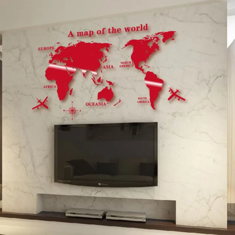 3D Карта мира зеркальные настенные художественные наклейки фоновые акриловые