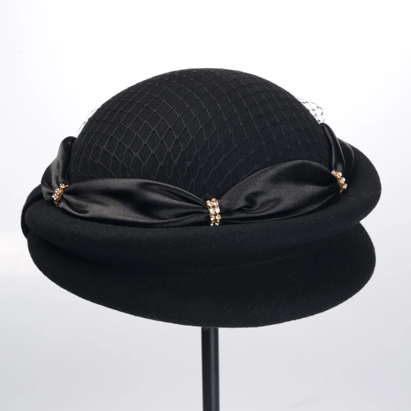 Новая женская шерстяная шапка Fedoras модная вуаль для взрослых Студенческая зимняя