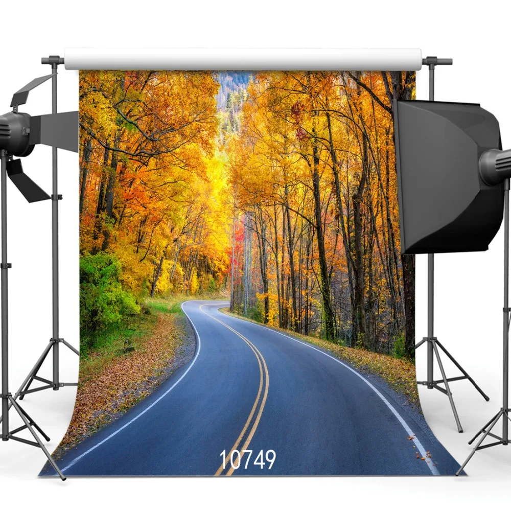 

Auntumn Yellow Tree Highway Scenic Photography Backdrop for Photo Booth Vinyl Cloth Customized Photo Studio Background Photocall