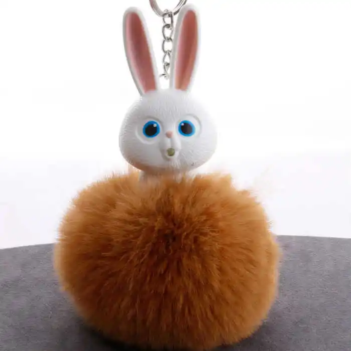 Новые мини Плюшевые Kawaii Кролик Мех мяч мягкие игрушки для ключей Симпатичные Детские плюшевые куклы помпон пушистый Шарм ребенок для девочек подарок для женщин - Цвет: Шоколад
