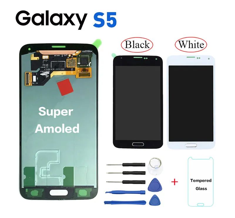 Amoled ЖК-дисплей для SAMSUNG Galaxy S5 G900M G900A G900T G900FD ЖК-дисплей сенсорный экран дигитайзер+ кнопка домой+ стекло+ Инструменты