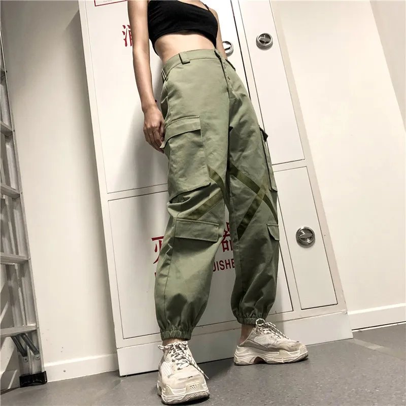 CHRLEISURE Высокая талия брюки карго femme Harajuku Свободные спортивные штаны лоскутное