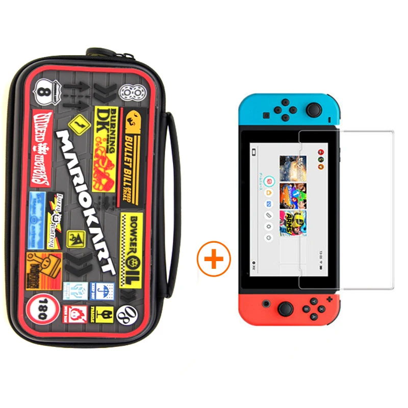 2 in 1 set glass Для Nintendo Switch чехол для переноски аксессуары сумка для хранения из твердого пластика EVA чехол для путешествий для консоли NS силиконовый Портативный сумка - Цвет: 2 in 1 set glass