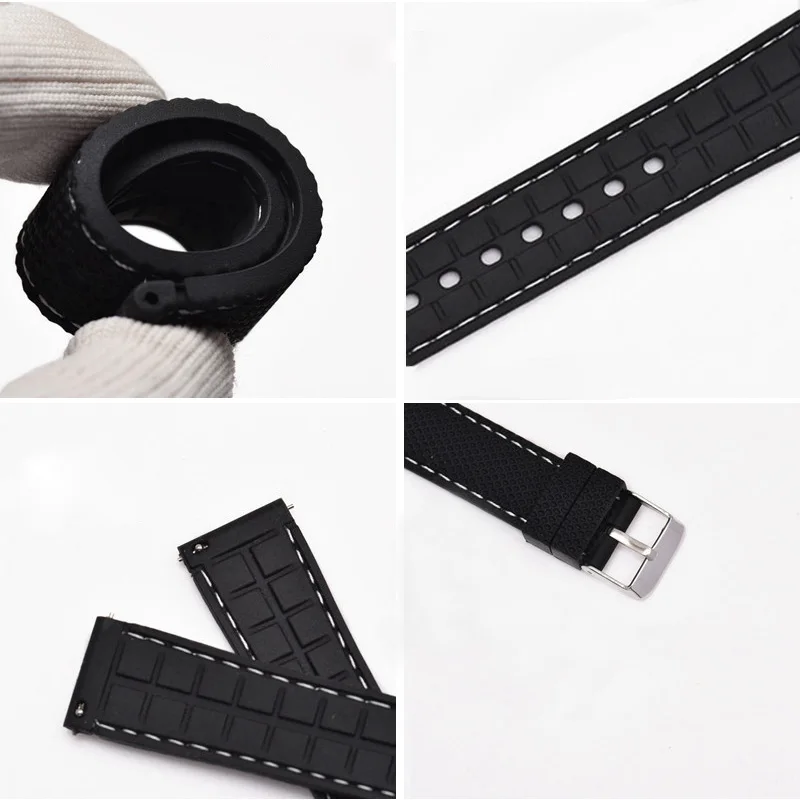 BEAFIRY Soft Silicone Watch Band Strap 20mm 22mm Waterproof Watchband for Samsung/Ticwatch for men women Belt Black Blue Brown