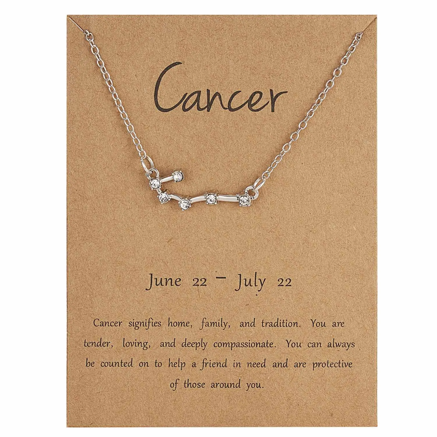 Cancer 12 Созвездие серебряное ожерелье с карточкой Знак зодиака Стразы подарок на день рождения ожерелье с изображением Галактики для женщин созвездие ожерелье - Окраска металла: Cancer