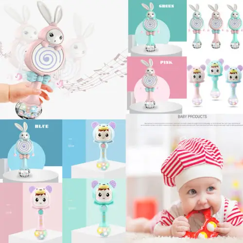 HOT Soft Sound Rabbit Baby Teether Toy with Lights Musical Hand Rattle Bell |