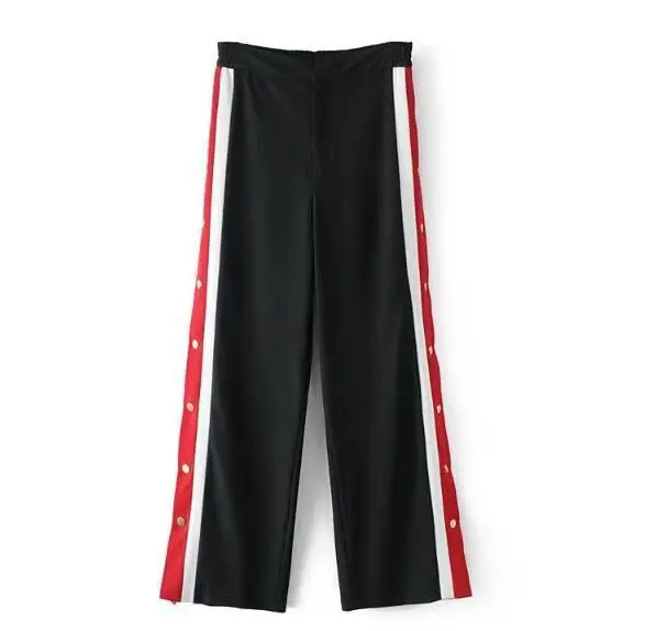 European style fashion hit color stitching women's trousers casual loose female high waist wide leg pants |