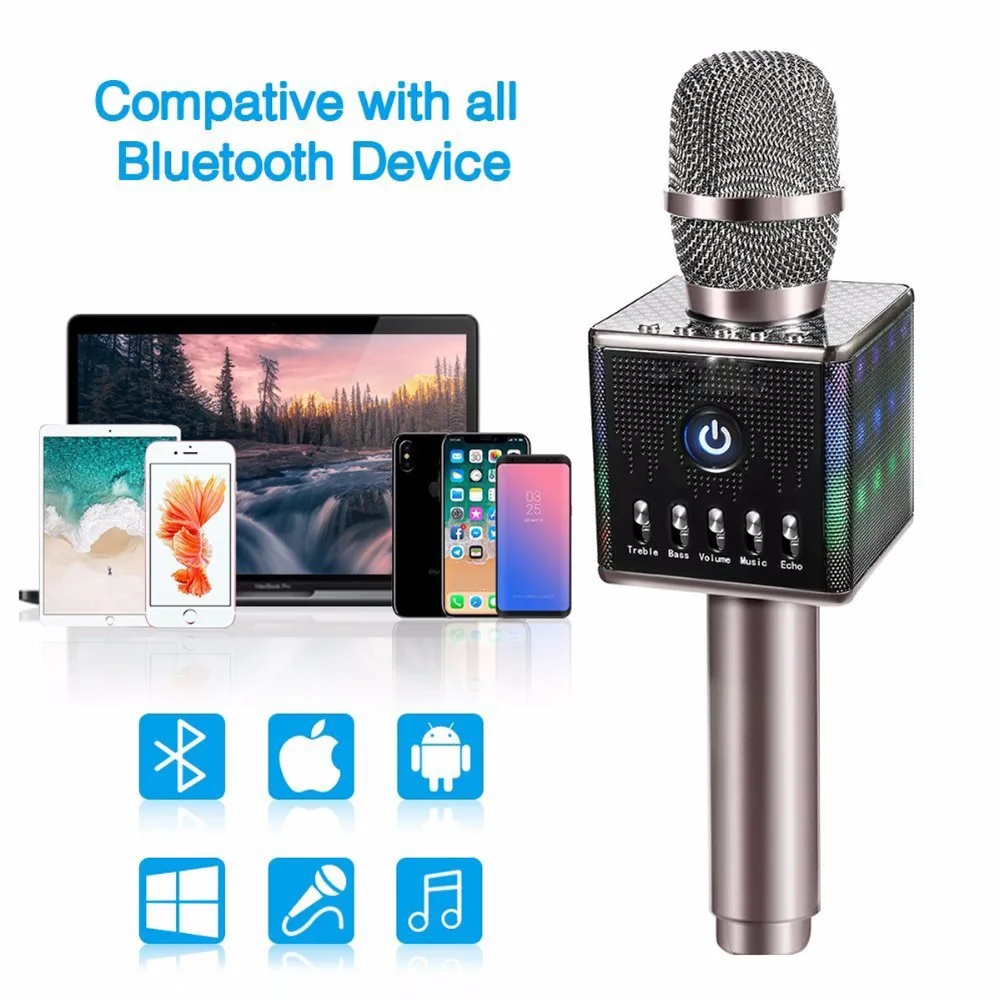 Excelvan караоке микрофон Беспроводные динамики и с Bluetooth модулем со светодиодными