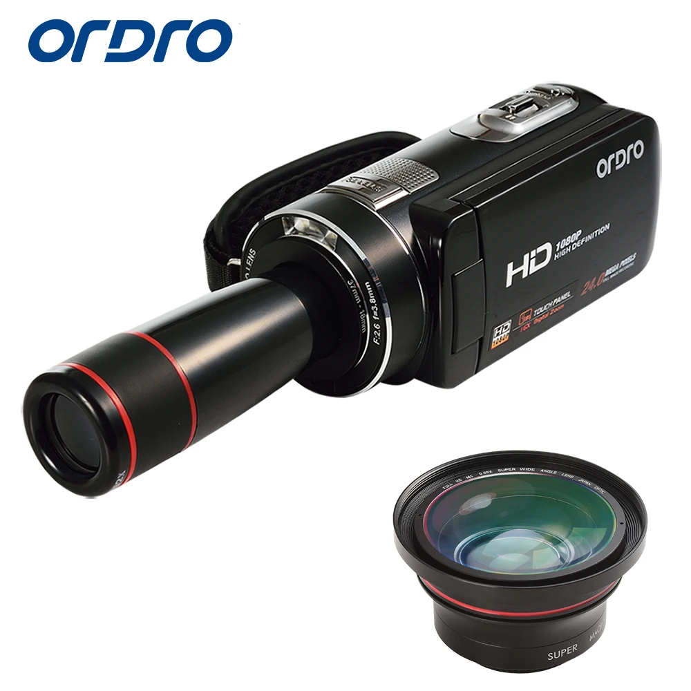 Ordro цифровая видеокамера HDV Z18 Plus 1080P FHD с 0.39X супер широкоугольным объективом и 12X