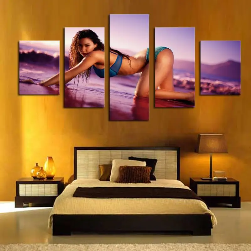

5 Panel Unframed Art Pictures Sexy Bikini Beautiful Woman Large HD Modern Home Wall Decor Abstract Canvas Print Oil Painting