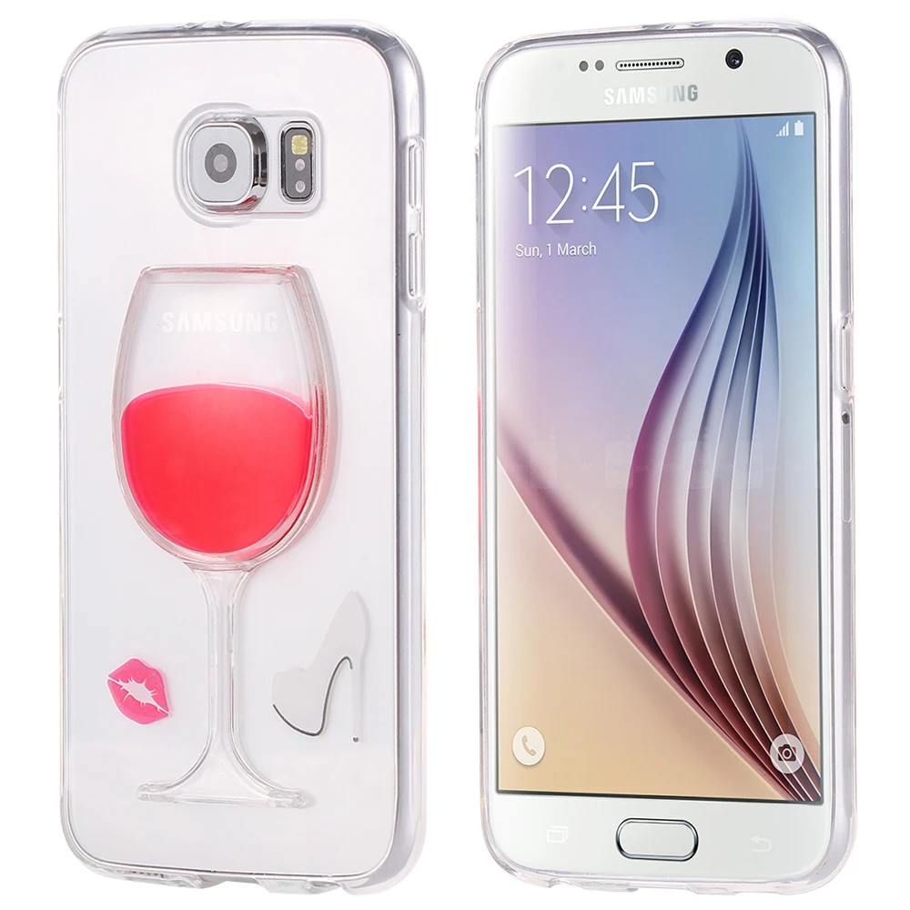KISSCASE Liquid Red Wine Glass Phone Case For Samsung S6 Edge Cute Soft Cases Galaxy Note 3 4 A7 Back Covers Capa |