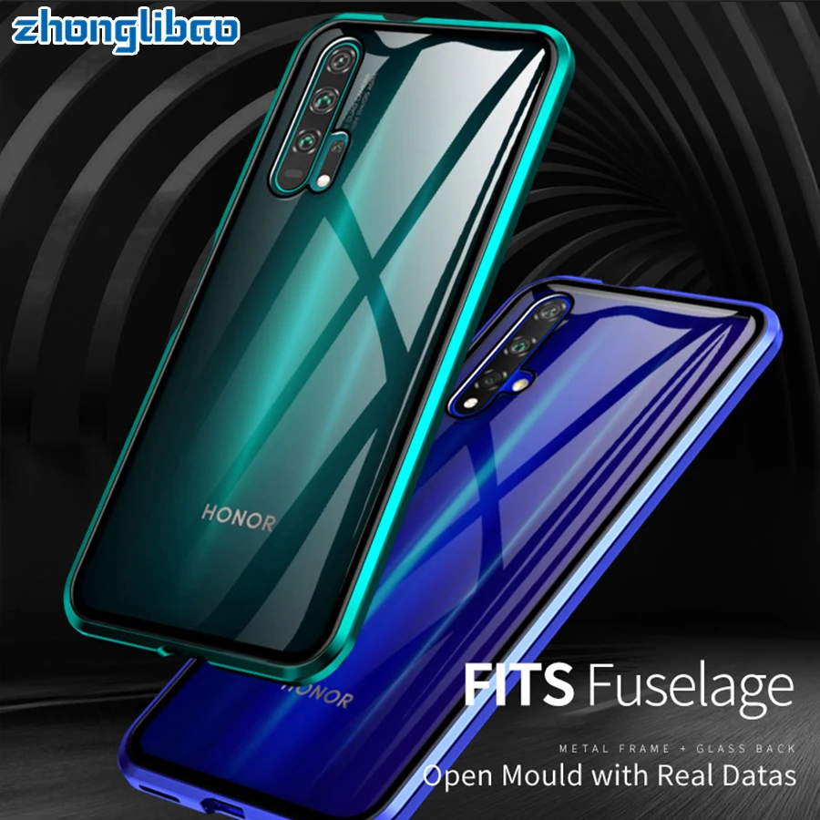 Роскошный встроенный магнитный адсорбционный металлический чехол для huawei Honor 20 Pro 20 Lite 20i 360 Полное покрытие Передняя Задняя крышка чехол из закаленного стекла