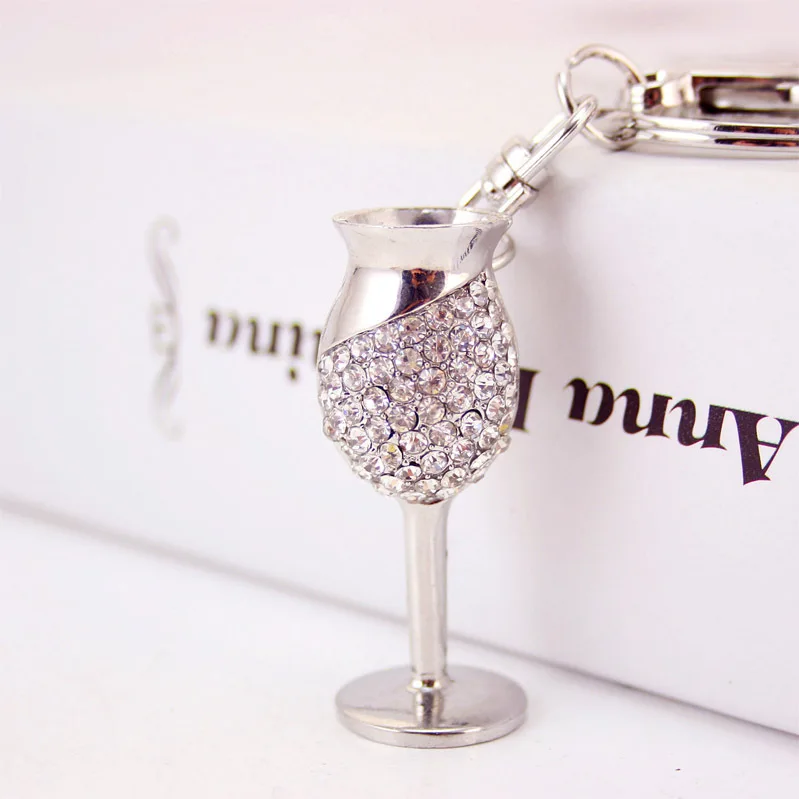 New Keychain Red wine cups Rhinestone Car Purse Pendant Bags keyRing Chains Key Rings For Wedding Gift jewelry K1594 | Украшения и