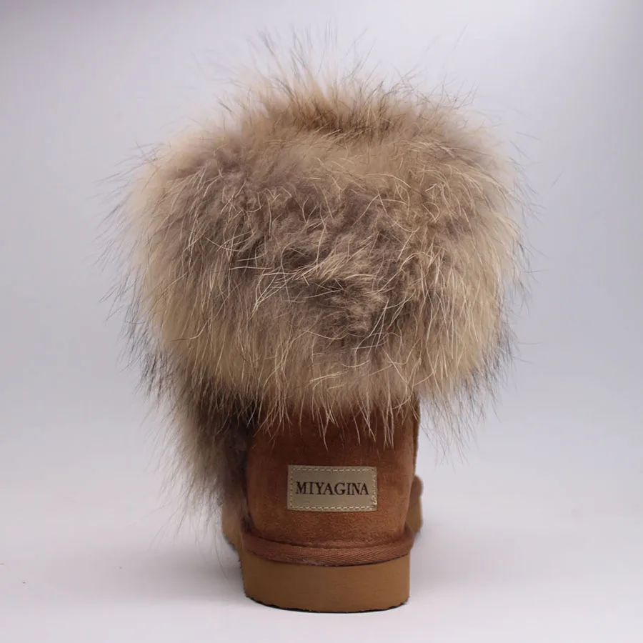 Модные зимние сапоги с мехом енота наивысшего качества женские из натуральной