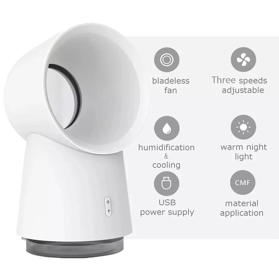 Newest Xiaomi Youpin HL 3 in 1 Mini Cooling Fan Bladeless Desktop Fan Mist Humidifier With LED Light White