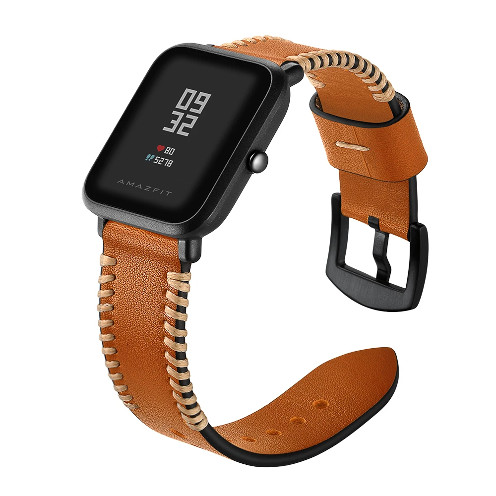 Ремешок из натуральной кожи для часов Huami Amazfit ремешок Bip SmartWatch для amazfit Stratos 2 Pace gts gtr 47 мм браслет ремешок