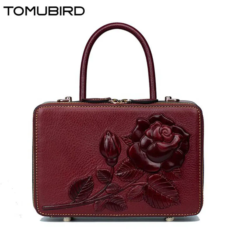 TOMUBIRD 2020 new superior cowhide leather Designer Rose embossed Handmade Leather Tote Genuine Handbags | Багаж и сумки