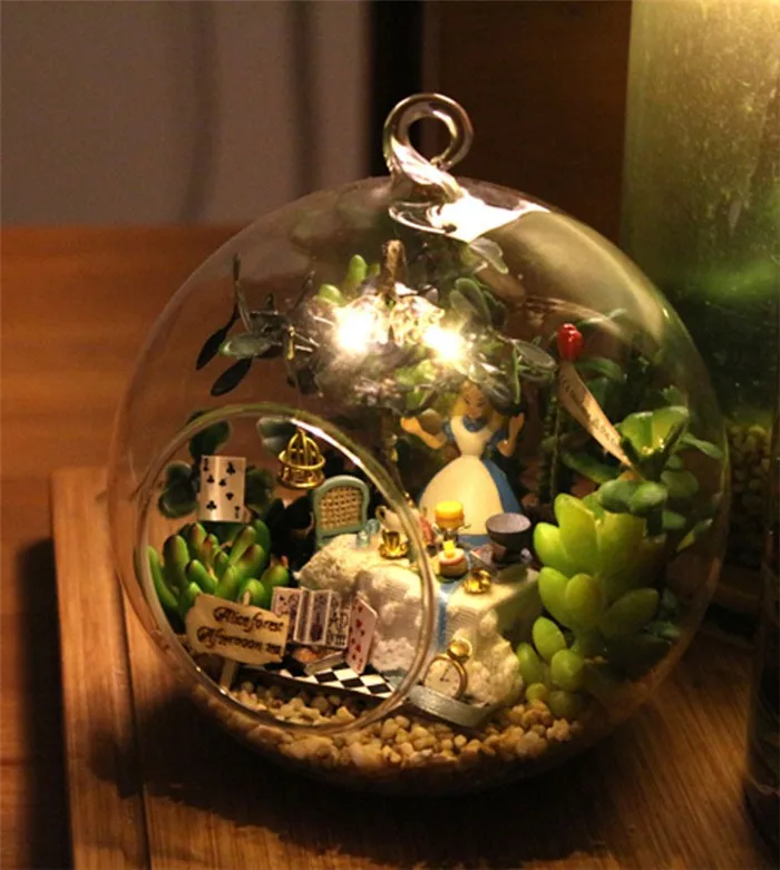 DIY ремесла Рождественский подарок пляжный дом роскошный стеклянный шар Кукольный домик с голосовым управлением светильник кукольный домик наборы мебели