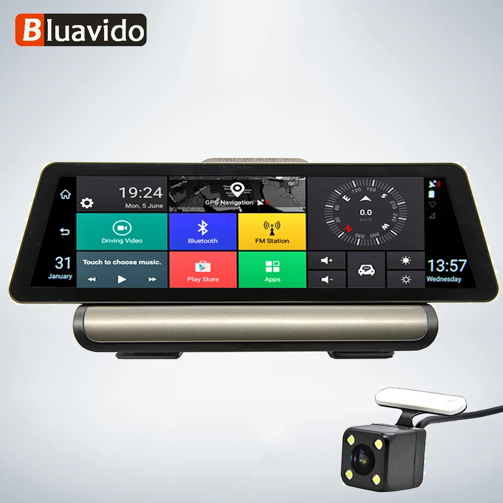 Видеорегистратор Bluavido 10 дюймов 4G Android 1080P GPS навигация ADAS Full HD Bluetooth Wi Fi двойной