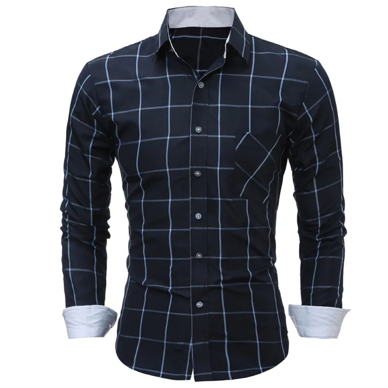 Новые осенние модные брендовые Для мужчин одежда Slim Fit рубашка с длинными