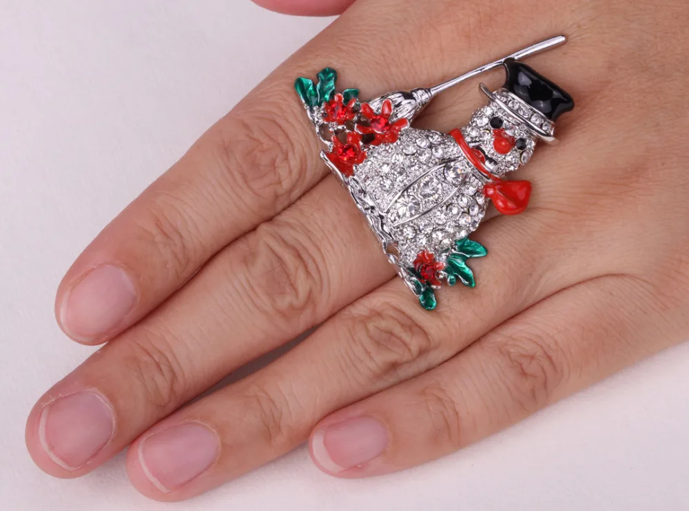 Snowman stretch ring holiday christmas Xmas gifts for women girls cute fashion jewelry W/ crystal wholesale dropshipping | Украшения и