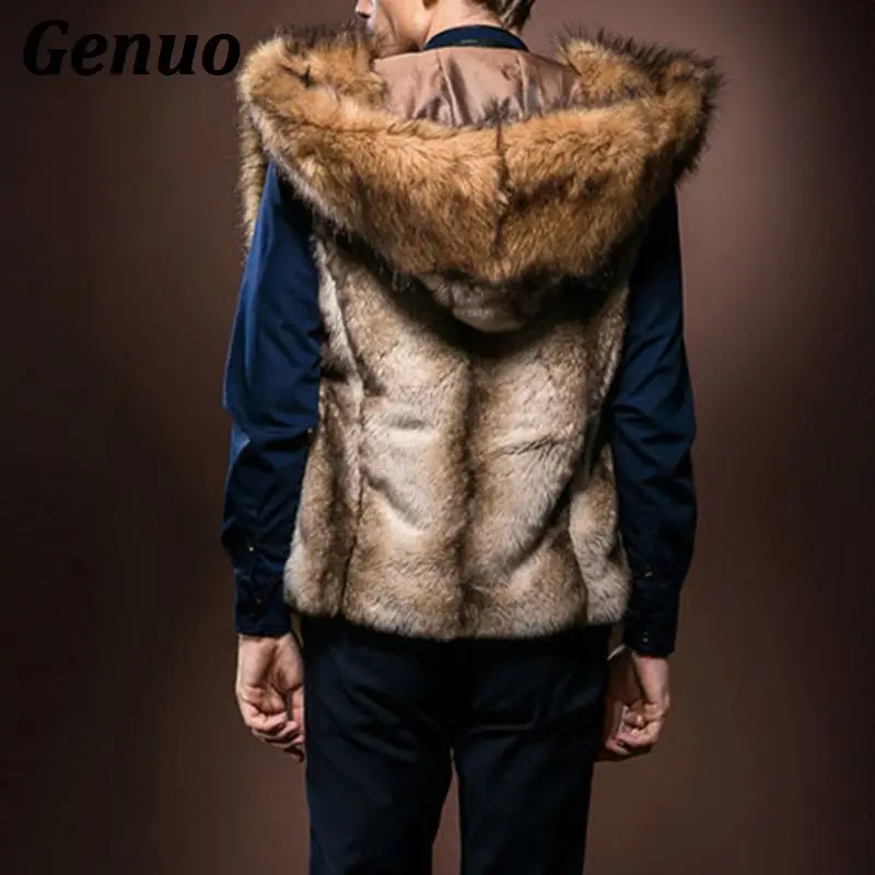 

Fashion Winter Jacket Men Fur Vest New Thick Fur Coat Hoodie Men Sleeveless Faux Fur Collar Outerwear Clothing Coat Vests