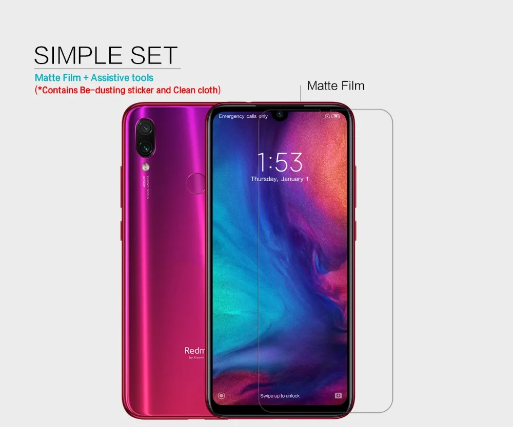 Защитная пленка NILLKIN для экрана Xiaomi Redmi Note 7 сверхпрозрачная ЖК дисплея и матовая