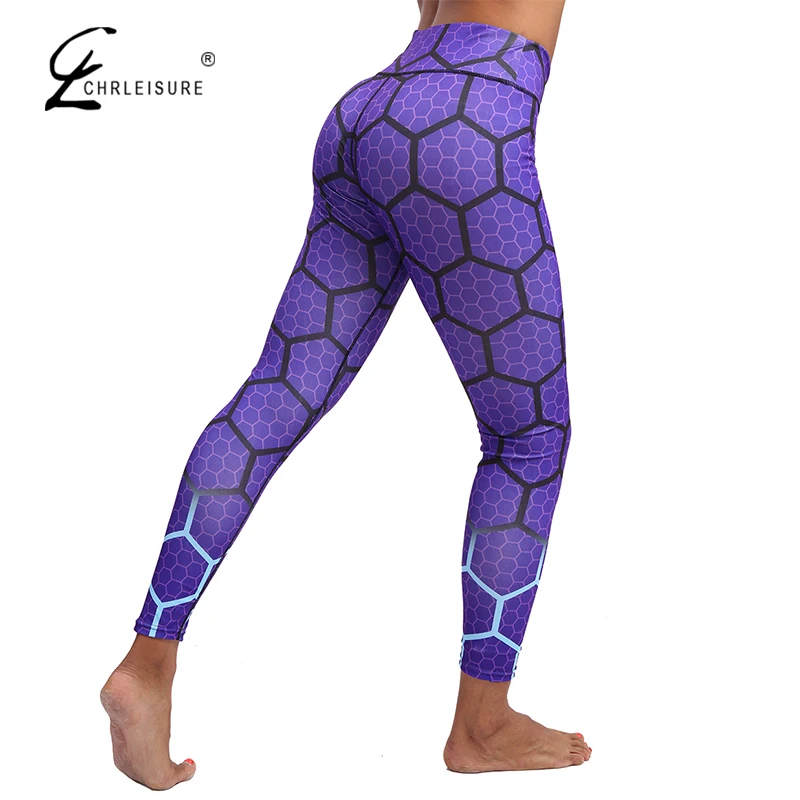 CHRLEISURE для женщин Фитнес Леггинсы Activewear с высокой талией вафельная ткань цифровая