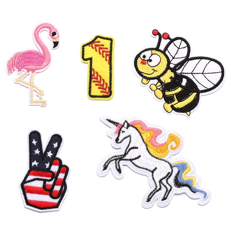 Фламинго нашивки в форме единорога для одежды Железная вышитая аппликация