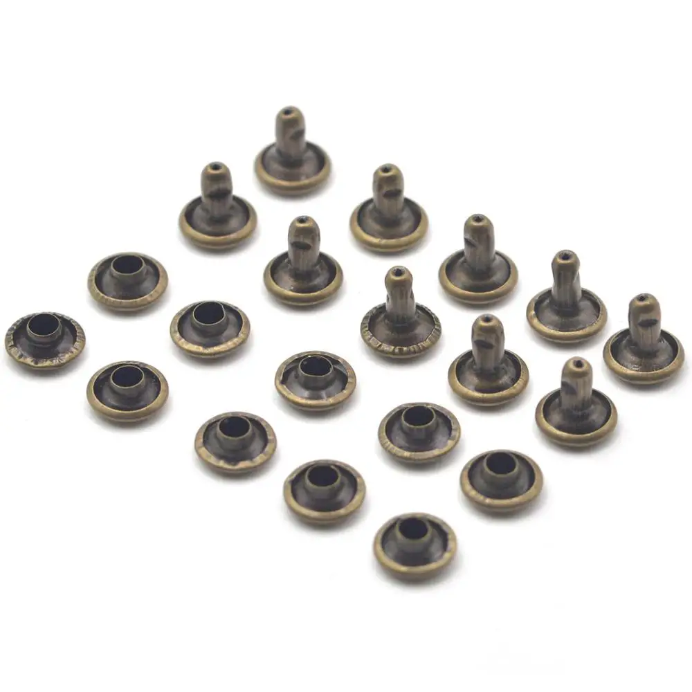 

KALASO 50pcs Bronze Brass Material Round Double Cap Rivet Stud Collision Nail Spike Rock Leathercraft Shoe Bag Belt Garment 8mm